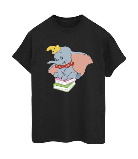 Disney Femme/Ladies Dumbo Sitting On Books Cotton Boyfriend T-Shirt (Noir) - UTBI20409