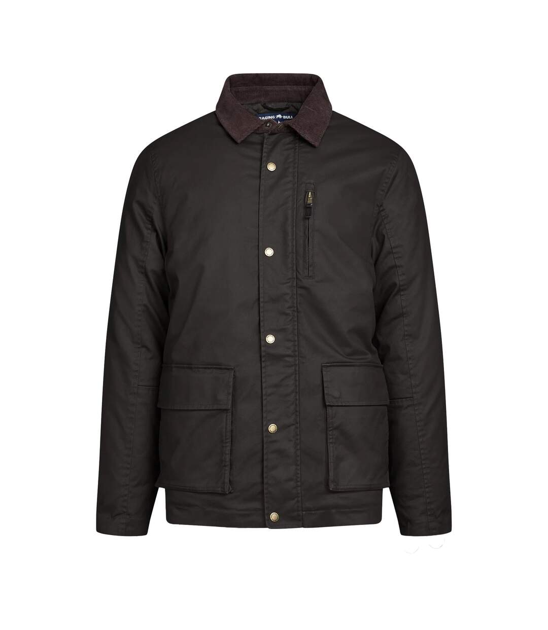 Mens wax effect cord collar jacket brown Raging Bull