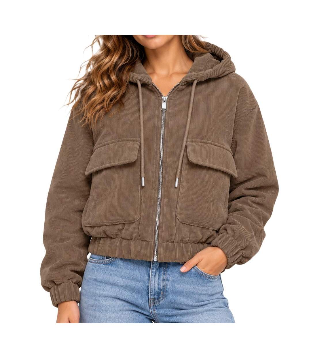 Blouson marron femme only corduroy-1
