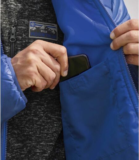 Men's Blue Water-Repellent Puffer Jacket - Foldaway Hood