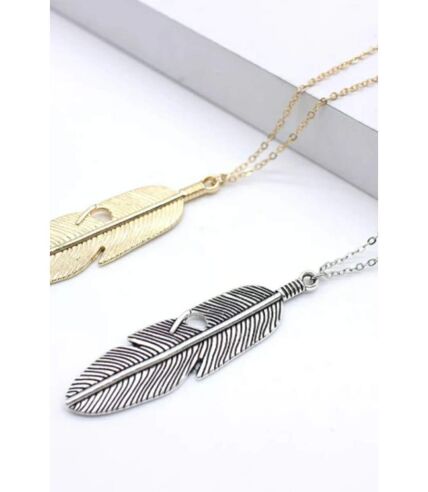 Large Angel Feather Leaf Charm Dainty Temple Statement Pendant Necklace