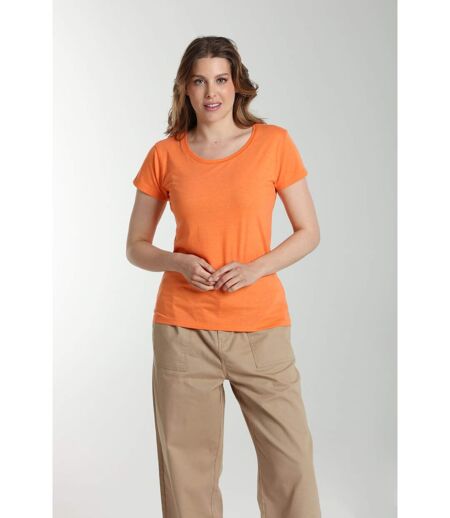 Tee shirt col rond manches courtes femme Marine Corail Rose(Orange) | Gerard Pasquier