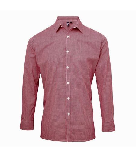 Premier Mens Gingham Long-Sleeved Shirt (Red/White) - UTPC6015