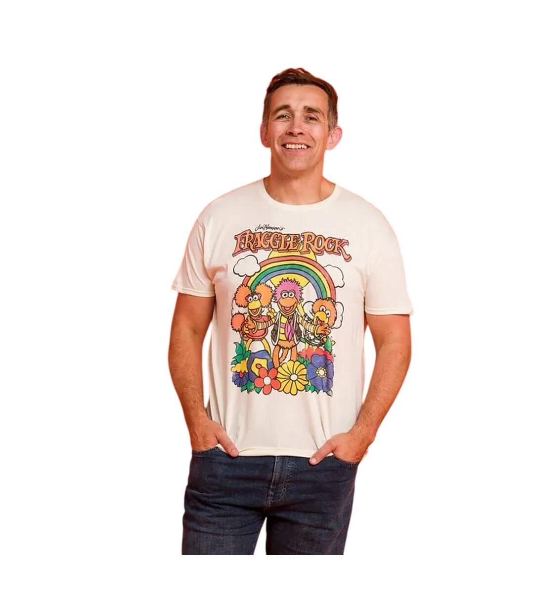Unisex Adult Rainbow T-shirt Ecru Fraggle Rock-4