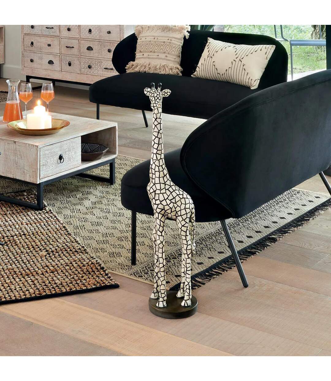 Statuette Déco Girafe 89cm Noir & Ivoire-3