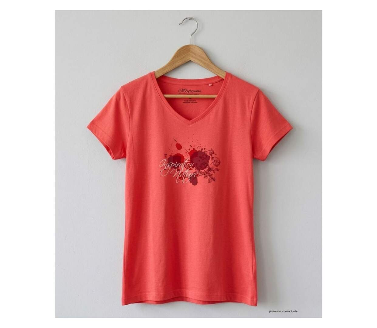 Tee-shirt MAYFLOWER DELFINO2 col V : éclat et douceur en coton rose-2