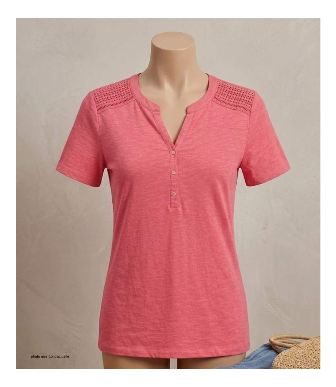 Tee-shirt femme MAYFLOWER TEEF4011A rose : la légèreté du coton flammé au style romantique-3