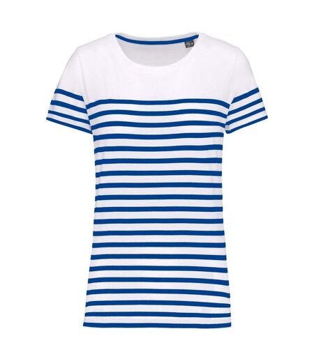 T-shirt rayé coton bio marinière femme - K3034 - bleu roi et bleu marine