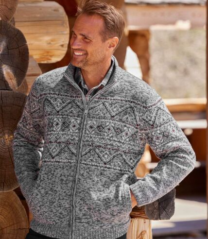 Men's Grey Print Knitted Jacket   