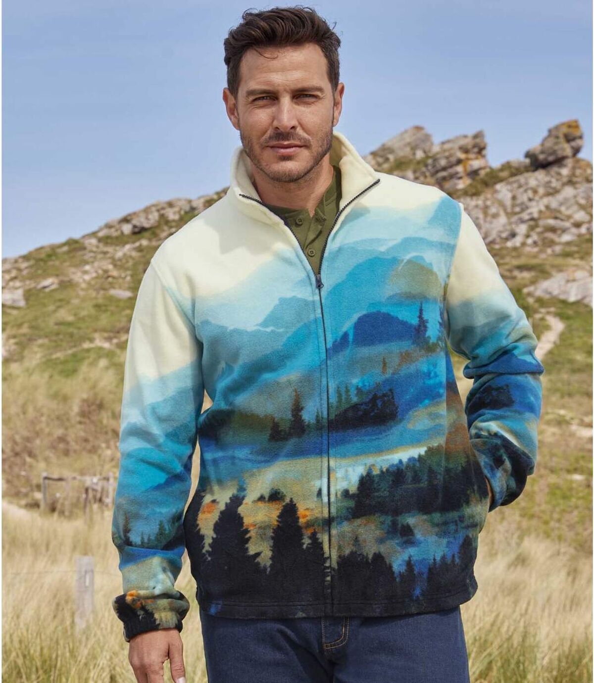Polarowa bluza z nadrukiem Landscape Atlas For Men