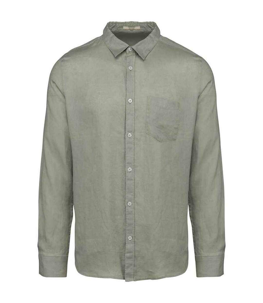 Mens linen long-sleeved shirt almond green Spasso-1