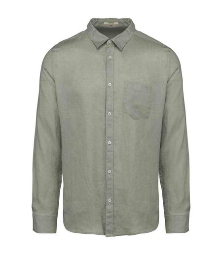 Mens linen long-sleeved shirt almond green Spasso