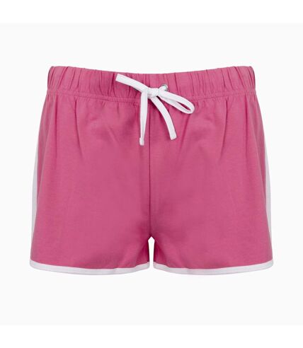 Skinni Fit Womens/Ladies Retro Training/Fitness Sports Shorts (Bright Pink/ White)
