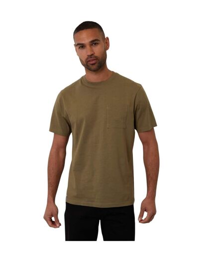 Mens Chest Pocket Regular T-shirt Khaki Green Threadbare