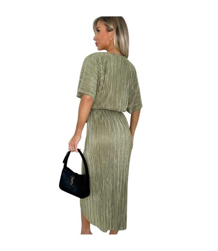 Robe Mi-longue Manches Courtes Femme Kaki Clair AX Paris