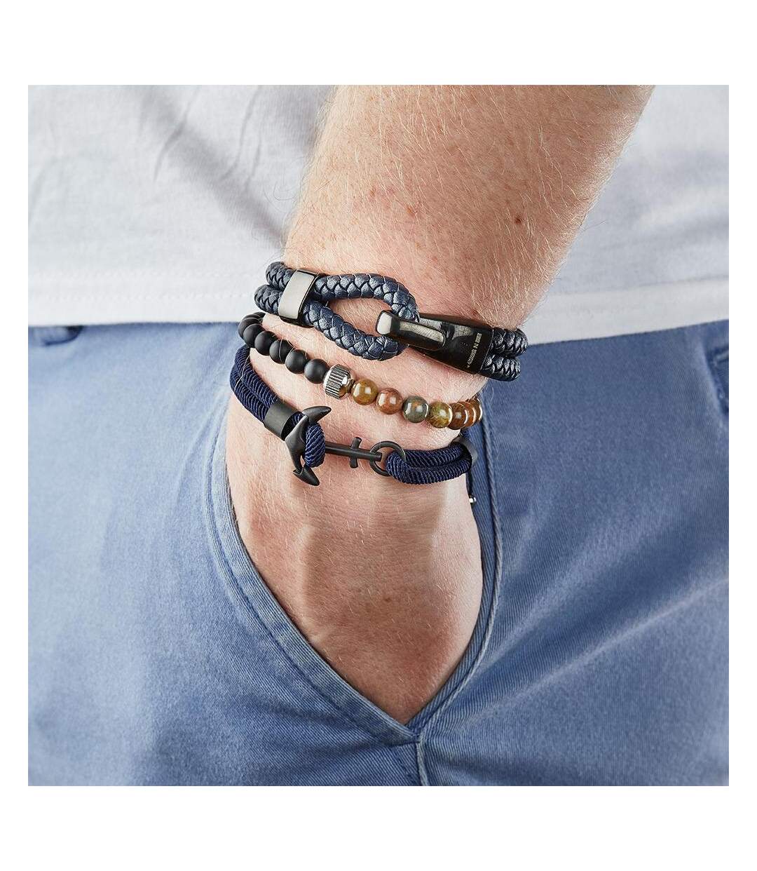 Bracelet perles noir/marron homme geographical norway 315051 - taille unique-2
