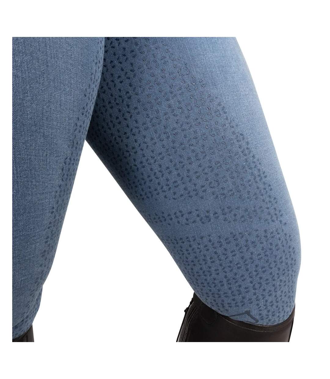 Womens/ladies Elevate Chambray Denim Horse Riding Tights Blue Hy-3