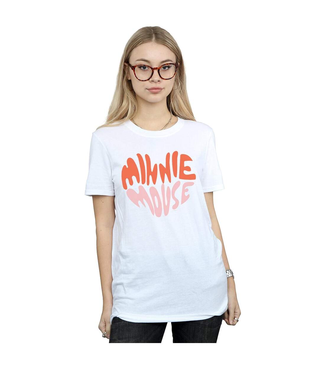 Disney Femme/Ladies Minnie Mouse Heart Shaped Cotton Boyfriend T-Shirt (Blanc) - UTBI37287-2