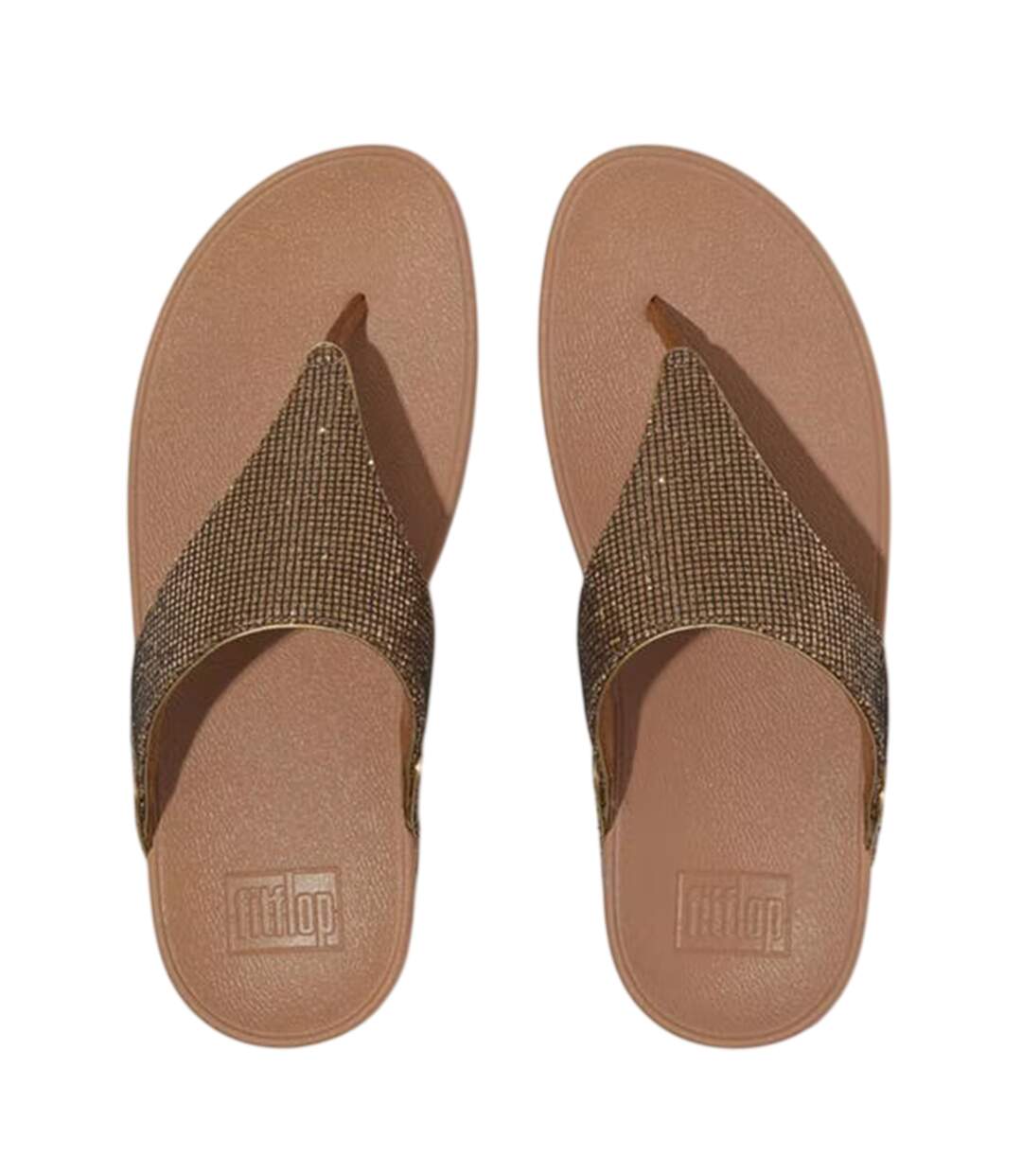 Womens/ladies Lulu Glitterball Toe Post Wedge Sandals Gold Fit Flop-3