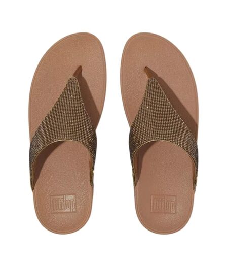 Womens/ladies Lulu Glitterball Toe Post Wedge Sandals Gold Fit Flop