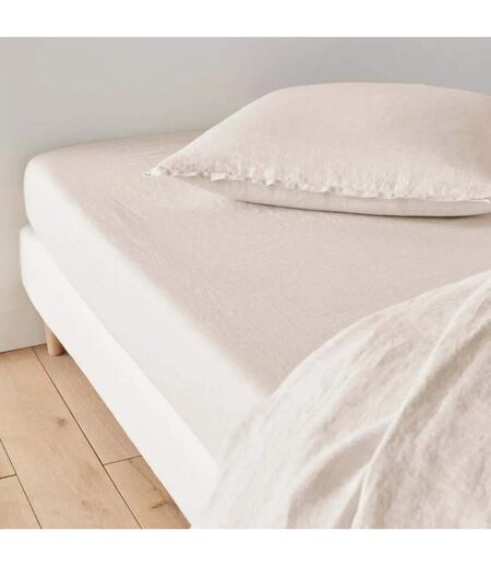 Drap Housse en Lin Adorable 140x190cm Beige Lin