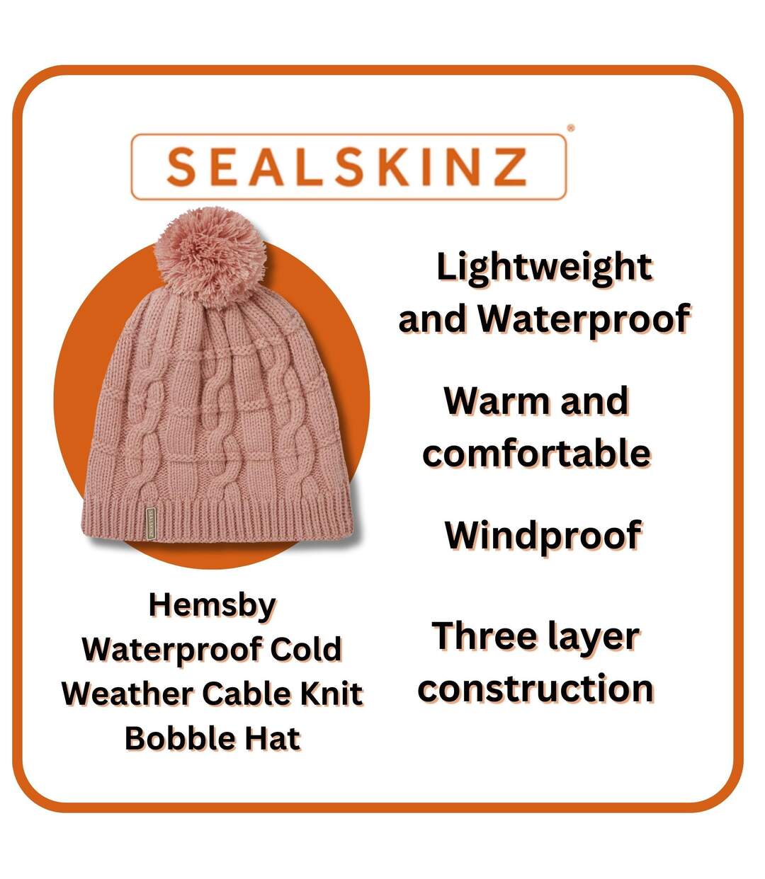 Mens & Ladies Waterproof Cold Weather Cable Knit Bobble Hat-3