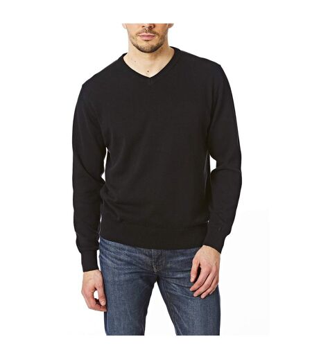 Pull à col v en tricot pour hommes noir CastlePoint