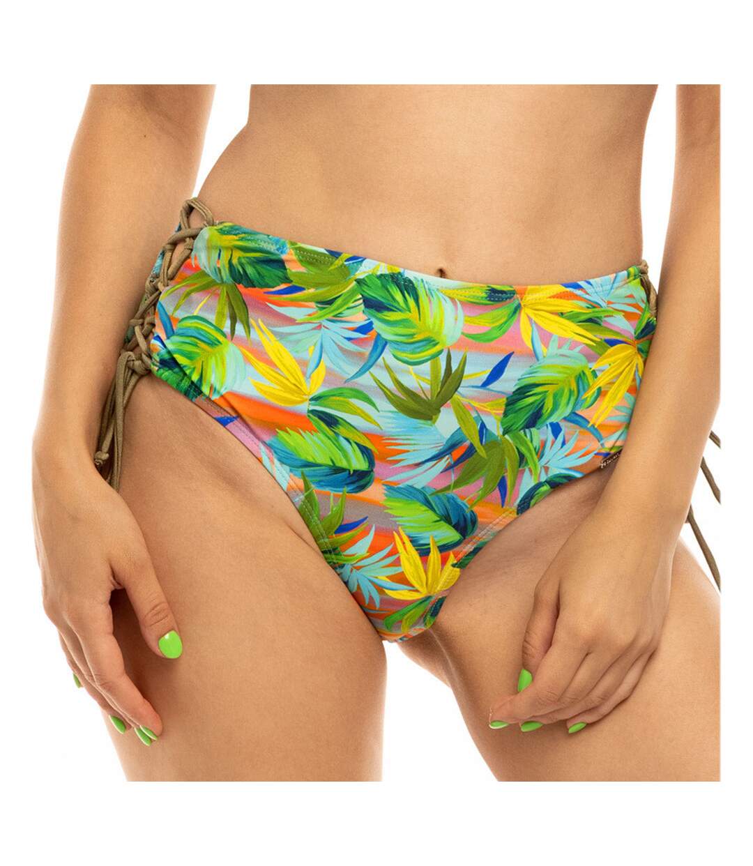 Bas de Bikini Taille Haute Vert/Feuilles Femme Sun Project-1