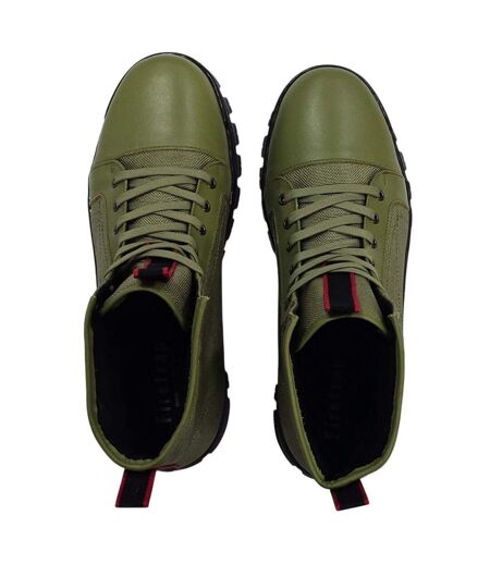 Mens Lucas Leather Combat Boots Light Green Firetrap