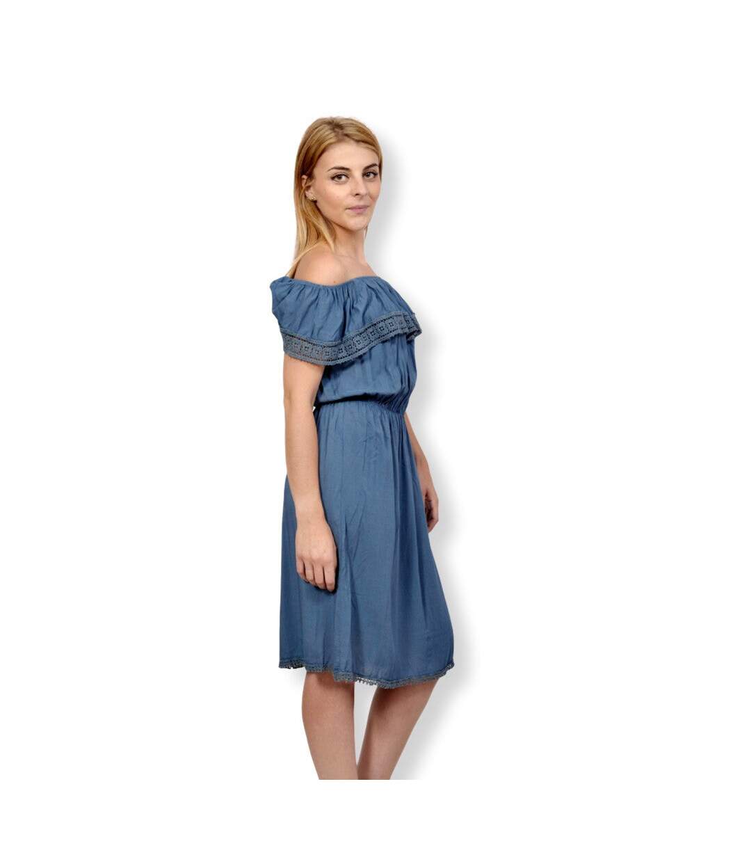 Robe femme - Sans manche - Couleur bleu - Longueur genoux