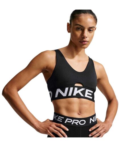 Womens/ladies Indy Plunge Sports Bra Black White Nike