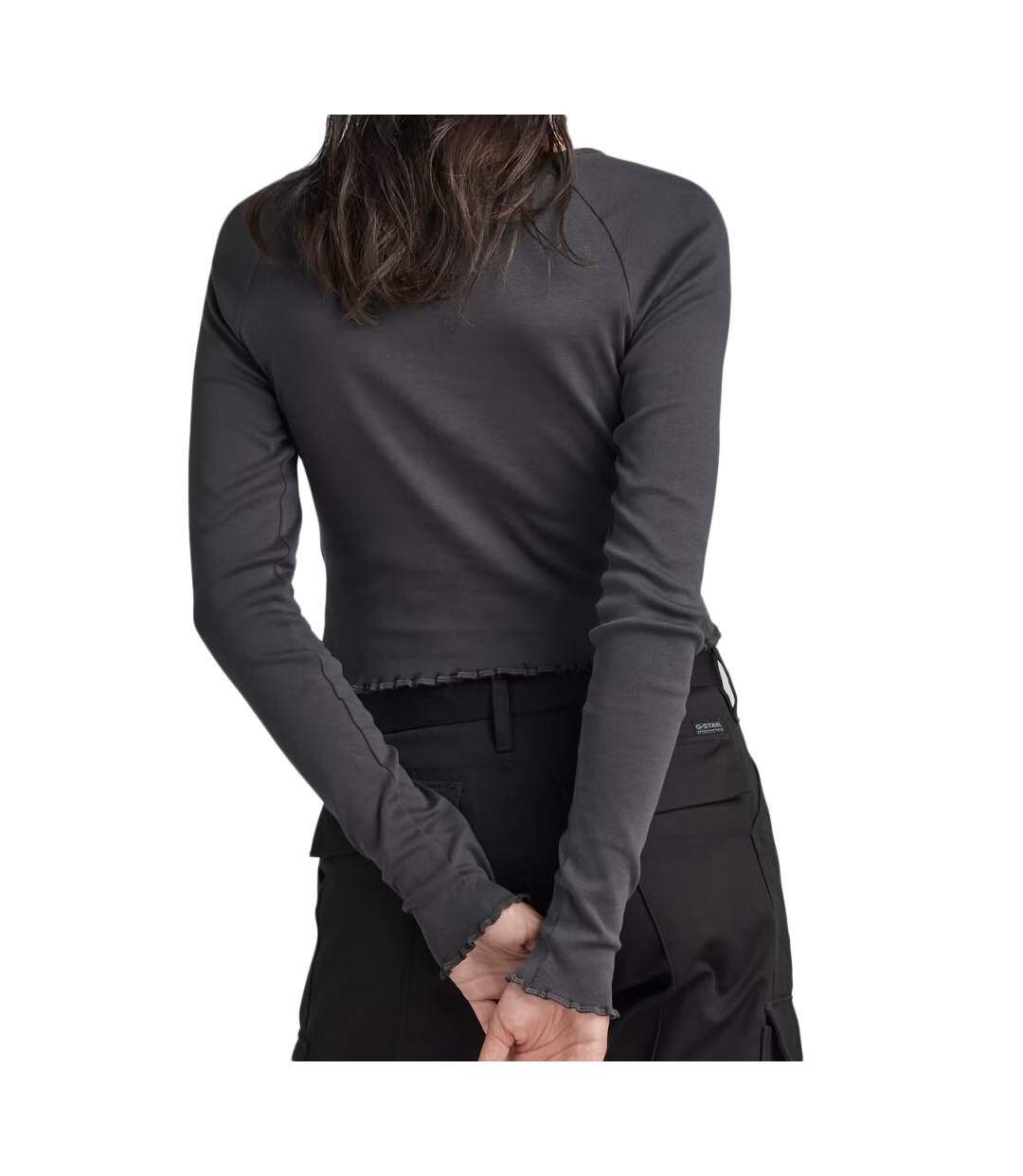 T-shirt manches longues noir femme g-star cropped baby sis raglan-2