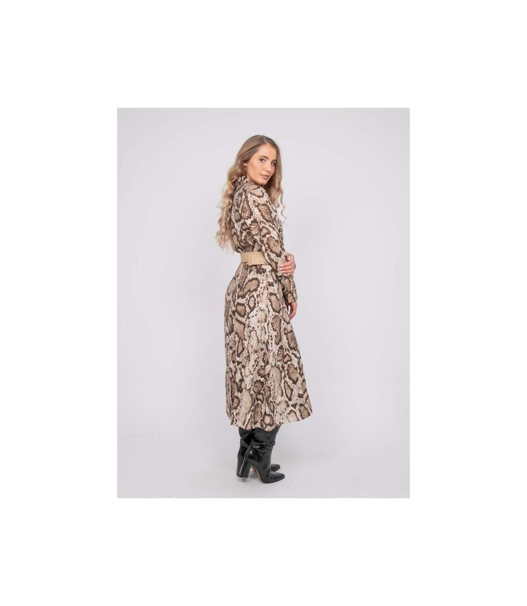 Robe chemise longue motif python et fils dorés IPOVA - Dona X Lisa-2