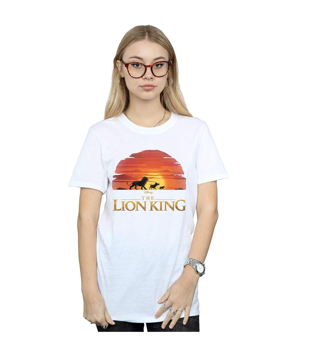 Disney Womens/Ladies The Lion King Movie Sunset Logo Cotton Boyfriend T-Shirt (Blanc) - UTBI29143-2