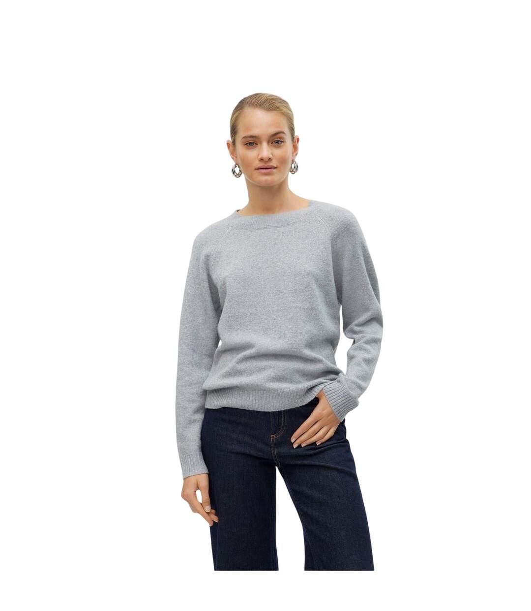 Pull Motif/style Uni Femme Gris Clair Chiné Vero Moda-2
