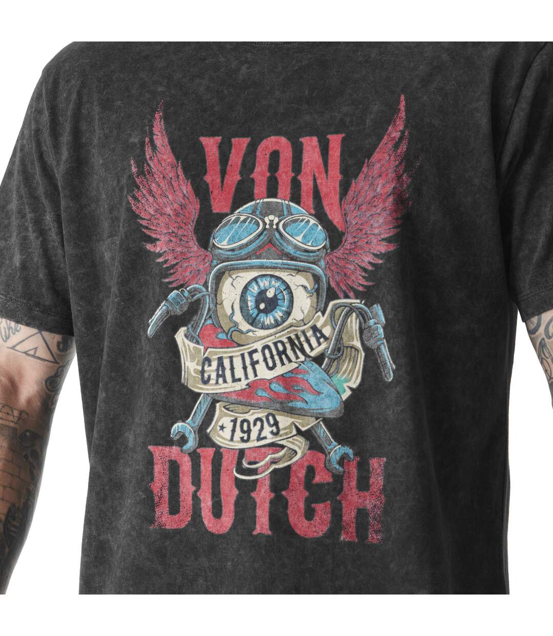 T-shirt homme col rond en jersey et acid wash avec print Kart Vondutch