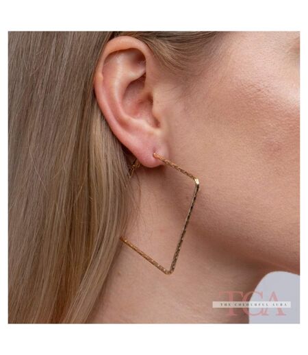 Large Hammered Square Geometric Large Dainty Threader Statement Hoop Earrings