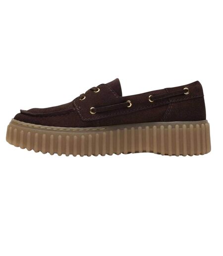 Womens/ladies Torhill Leather Moc Toe Platform Boat Shoes Dark Brown Clarks