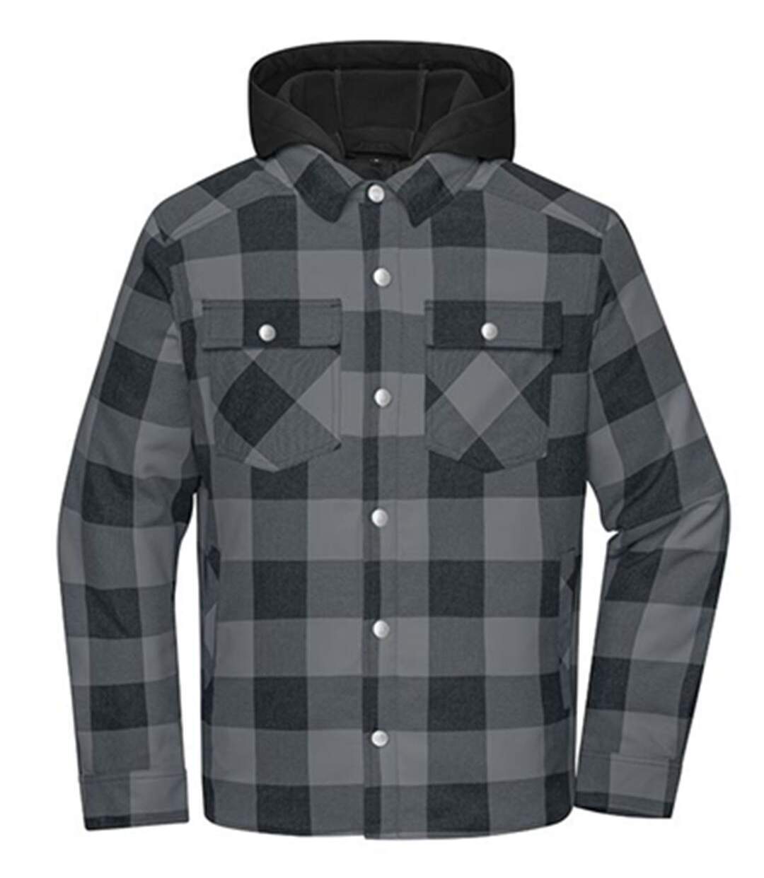 Veste surchemise à carreaux - Unisexe - JN1872 - noir et gris-1