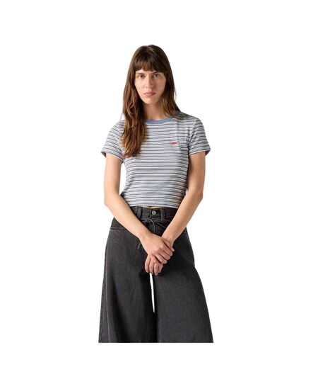 Womens/ladies Essential Sporty Striped Crop Top Cloud Dancer Levis
