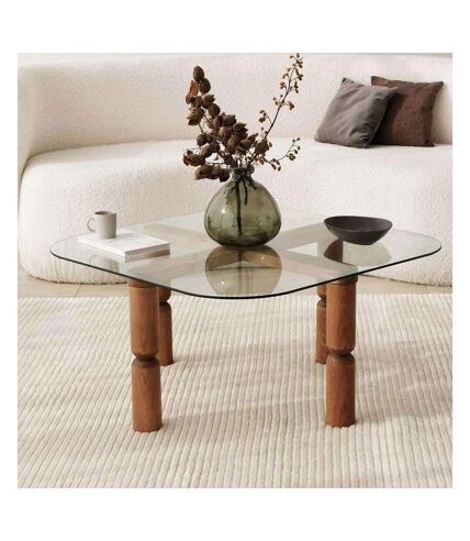 Table basse en bois massif et verre