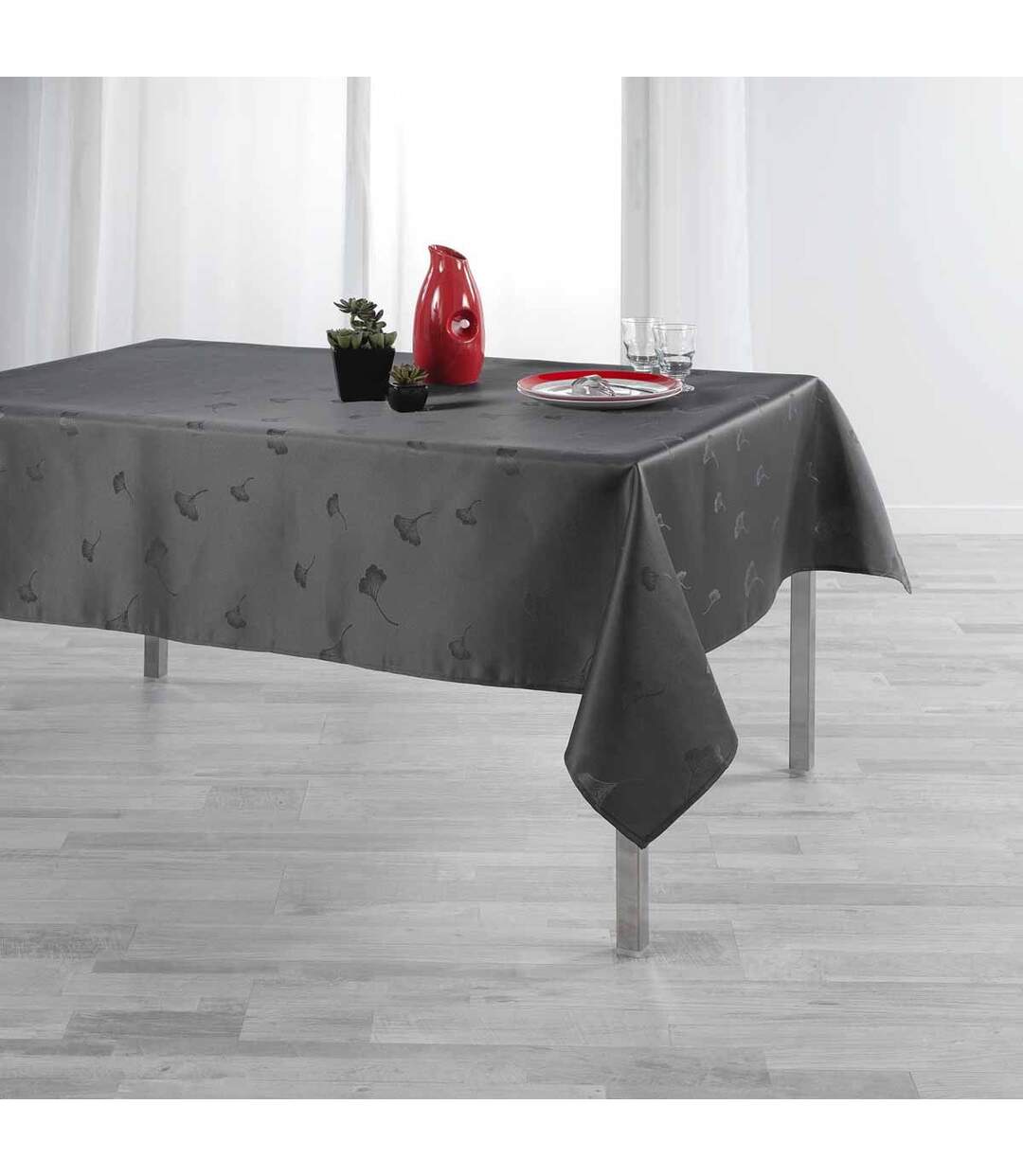 Nappe Imprimé Jacquard Ophélie 140x250cm Anthracite-4