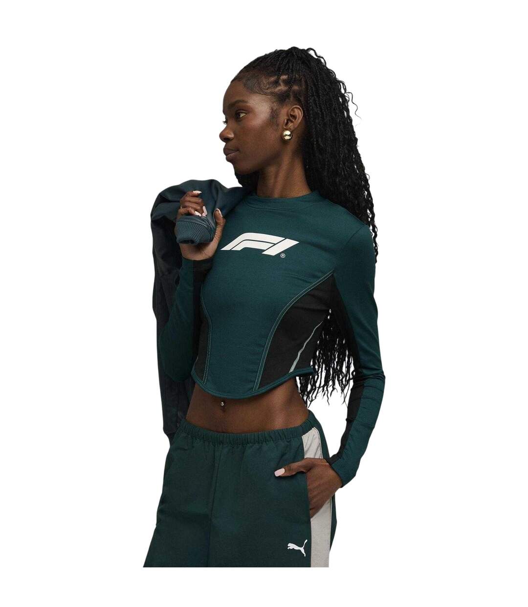 Womens/ladies Lifestyle Formula 1 Long-sleeved Corset Top Green Terrain Puma-4