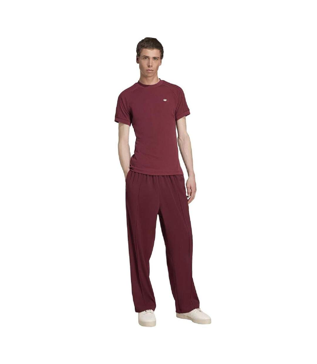 Mens Cali Jersey Crew Neck Raglan T-shirt Dark Red Adidas-1