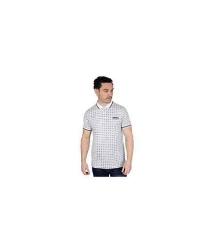 Mens Ss25 Geometric Polo Shirt White Navy Cashew Lambretta