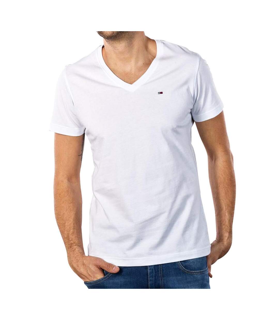 T-shirt blanc homme tommy jeans original v-1