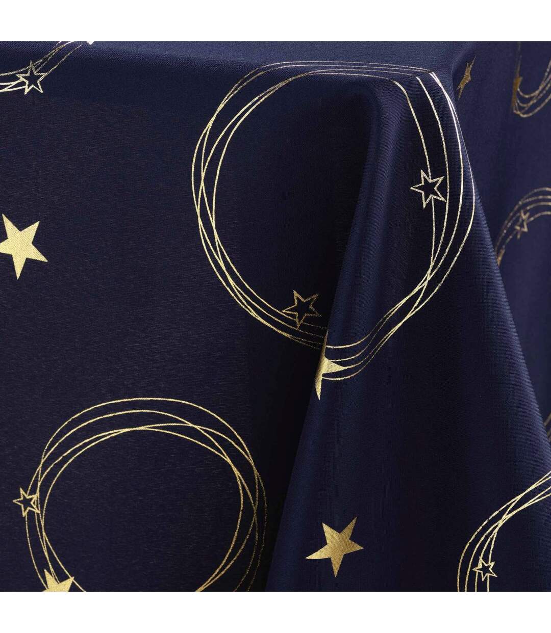 Nappe Antitache Imprimé Star 150x300cm Bleu Marine & Or-3