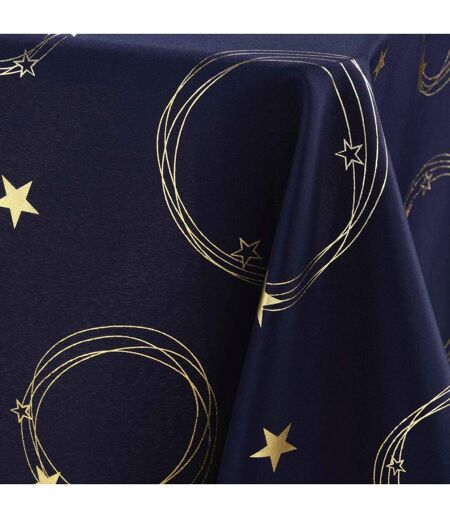 Nappe Antitache Imprimé Star 150x300cm Bleu Marine & Or