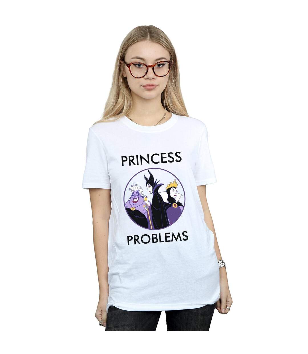Disney Femme/Ladies Villains Princess Headaches Coton Boyfriend T-Shirt (Blanc) - UTBI47938-2