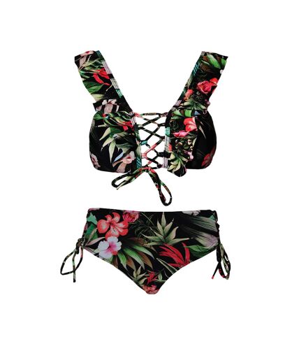 Womens/ladies floral front tie bikini set black Debenhams